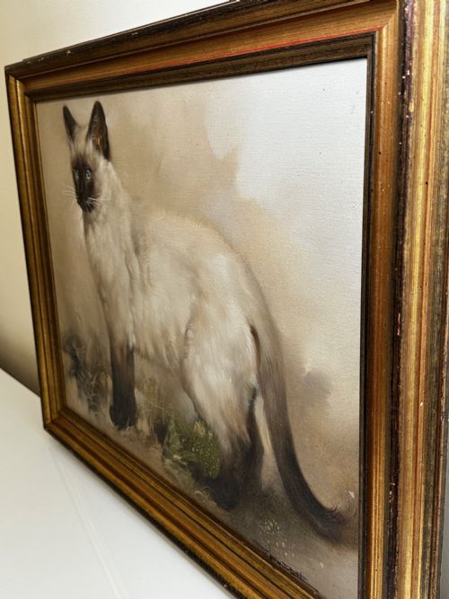 EARLY 20TH CENTURY OIL PAINTING PORTRAIT SIAMESE CAT ANIMAL C1920 - ADDITIONAL PHOTO 13