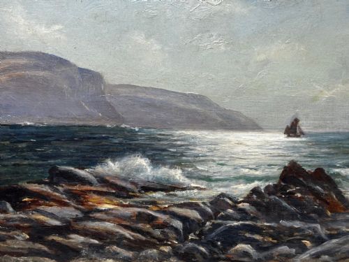 19TH CENTURY OIL PAINTING SUMMER MORNING SPANISH HEAD ISLE OF MAN - ADDITIONAL PHOTO 2