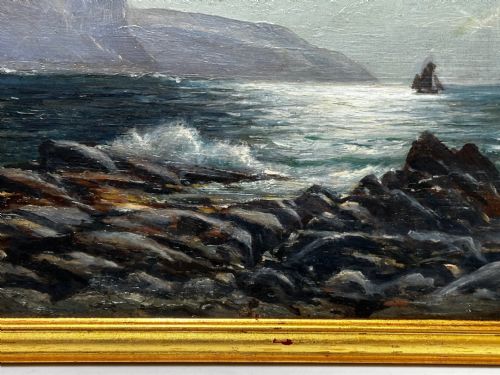 19TH CENTURY OIL PAINTING SUMMER MORNING SPANISH HEAD ISLE OF MAN - ADDITIONAL PHOTO 4