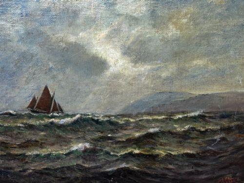 19TH CENTURY OIL PAINTING SPRING BREEZE GARWICK BAY ISLE OF MAN - ADDITIONAL PHOTO 6