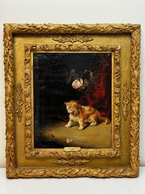 OIL PAINTING KITTEN PATIENCE BY FRANCISCO JOS DOMINGO Y MARQUS - ADDITIONAL PHOTO 1