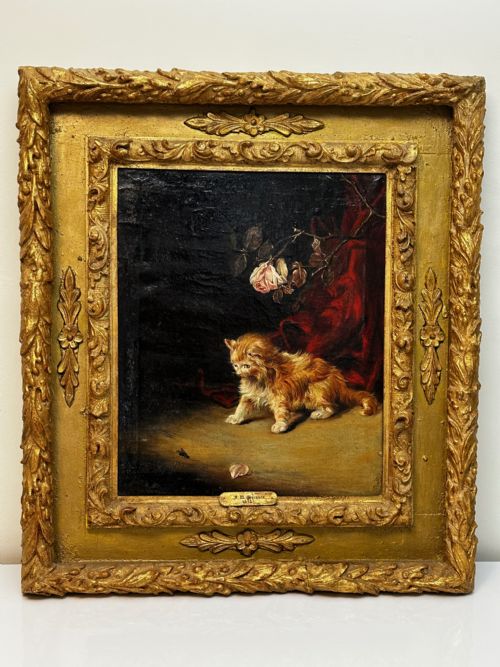 OIL PAINTING KITTEN PATIENCE BY FRANCISCO JOS DOMINGO Y MARQUS - ADDITIONAL PHOTO 2