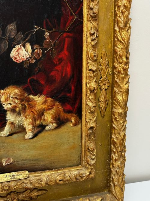 OIL PAINTING KITTEN PATIENCE BY FRANCISCO JOS DOMINGO Y MARQUS - ADDITIONAL PHOTO 3