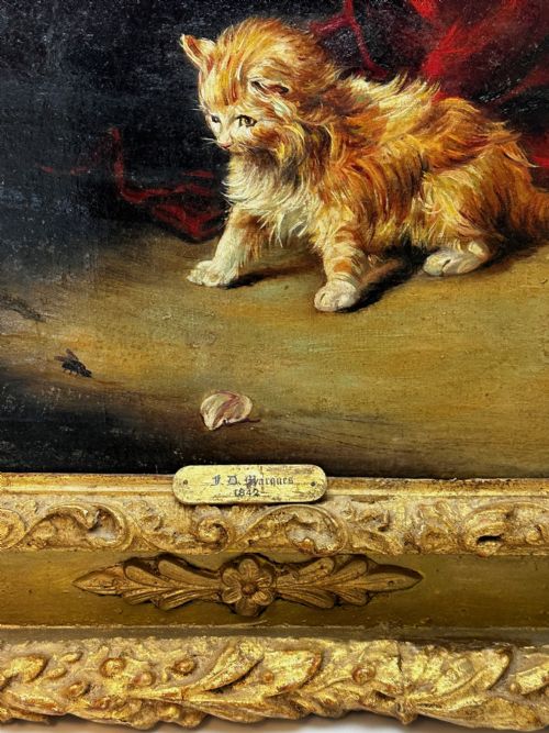 OIL PAINTING KITTEN PATIENCE BY FRANCISCO JOS DOMINGO Y MARQUS - ADDITIONAL PHOTO 5