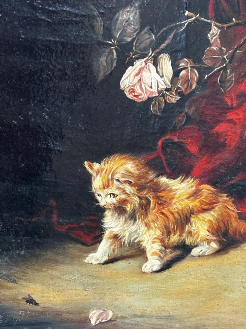 OIL PAINTING KITTEN PATIENCE BY FRANCISCO JOS DOMINGO Y MARQUS - ADDITIONAL PHOTO 8