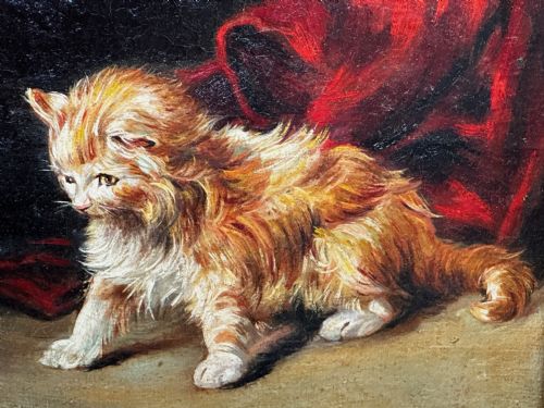 OIL PAINTING KITTEN PATIENCE BY FRANCISCO JOS DOMINGO Y MARQUS - ADDITIONAL PHOTO 9