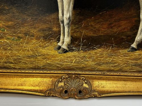 fig 7. 19th Century Oil Painting Grey Horse In Stable By Stanley Berkeley