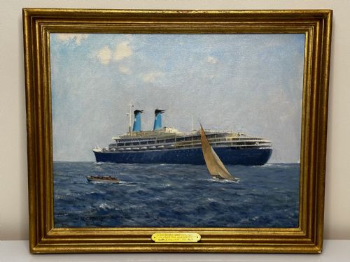 OIL PAINTING MS ACHILLE LAURO SHIP BY WILLIAM ERIC THORP - ADDITIONAL PHOTO 1