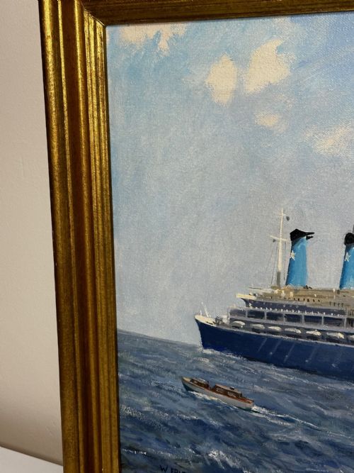 OIL PAINTING MS ACHILLE LAURO SHIP BY WILLIAM ERIC THORP - ADDITIONAL PHOTO 2