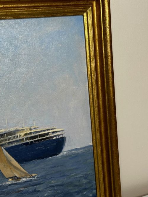 OIL PAINTING MS ACHILLE LAURO SHIP BY WILLIAM ERIC THORP - ADDITIONAL PHOTO 3