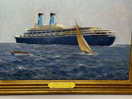 OIL PAINTING MS ACHILLE LAURO SHIP BY WILLIAM ERIC THORP - ADDITIONAL PHOTO 4