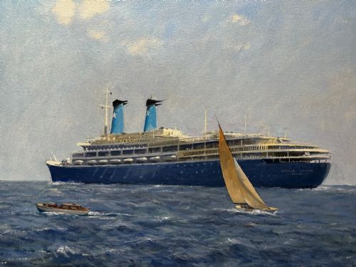 OIL PAINTING MS ACHILLE LAURO SHIP BY WILLIAM ERIC THORP - ADDITIONAL PHOTO 5