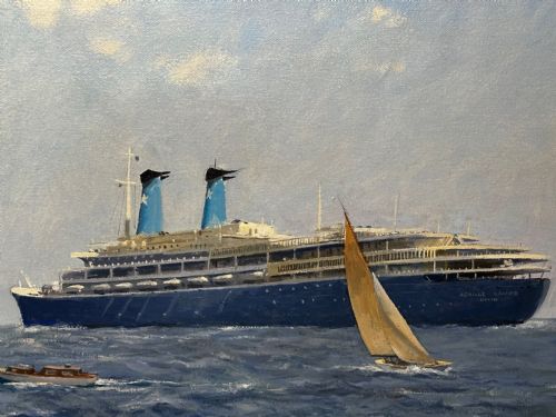 OIL PAINTING MS ACHILLE LAURO SHIP BY WILLIAM ERIC THORP - ADDITIONAL PHOTO 6