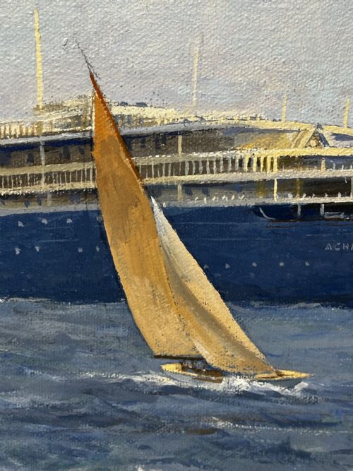 OIL PAINTING MS ACHILLE LAURO SHIP BY WILLIAM ERIC THORP - ADDITIONAL PHOTO 10