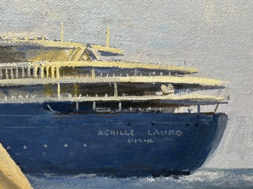 OIL PAINTING MS ACHILLE LAURO SHIP BY WILLIAM ERIC THORP - ADDITIONAL PHOTO 11