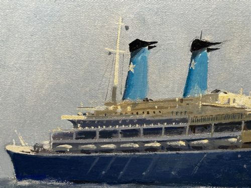 OIL PAINTING MS ACHILLE LAURO SHIP BY WILLIAM ERIC THORP - ADDITIONAL PHOTO 16
