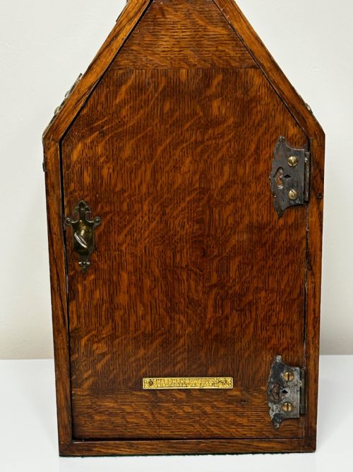 19TH CENTURY PUGIN DESIGN PRIVATE CHAPEL TIGER OAK LETTER BOX WITH KEY - ADDITIONAL PHOTO 6