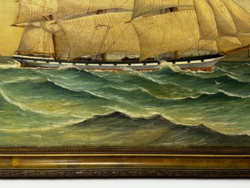 VICTORIAN OIL PAINTING TARANAKI IRON SAILING SHIP NEAR PORT CHAMBERS - ADDITIONAL PHOTO 3