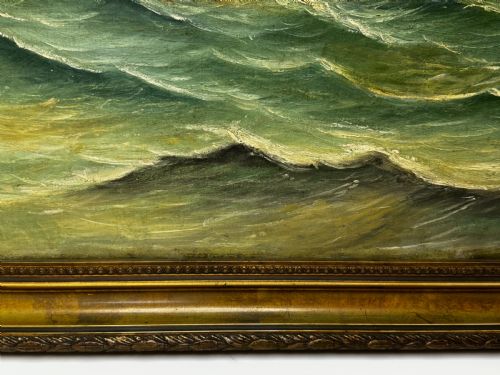 VICTORIAN OIL PAINTING TARANAKI IRON SAILING SHIP NEAR PORT CHAMBERS - ADDITIONAL PHOTO 5