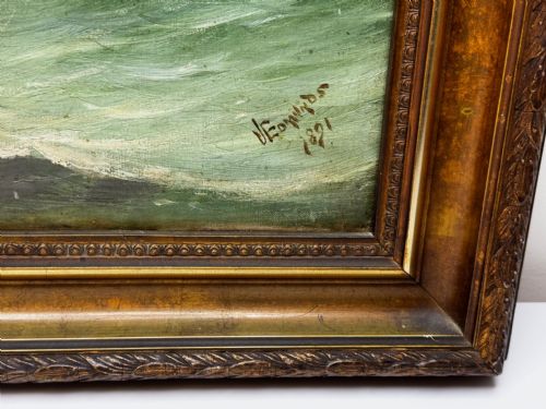 VICTORIAN OIL PAINTING TARANAKI IRON SAILING SHIP NEAR PORT CHAMBERS - ADDITIONAL PHOTO 6