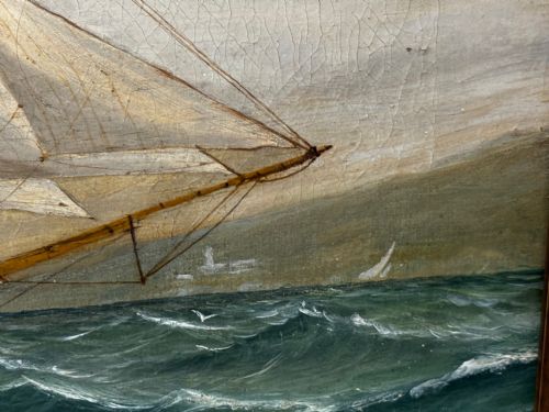 VICTORIAN OIL PAINTING TARANAKI IRON SAILING SHIP NEAR PORT CHAMBERS - ADDITIONAL PHOTO 8
