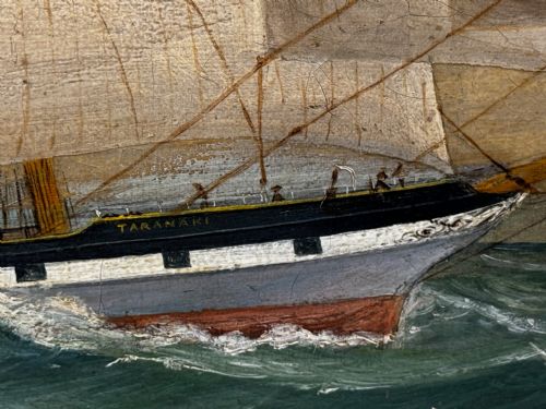VICTORIAN OIL PAINTING TARANAKI IRON SAILING SHIP NEAR PORT CHAMBERS - ADDITIONAL PHOTO 9