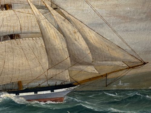 VICTORIAN OIL PAINTING TARANAKI IRON SAILING SHIP NEAR PORT CHAMBERS - ADDITIONAL PHOTO 10