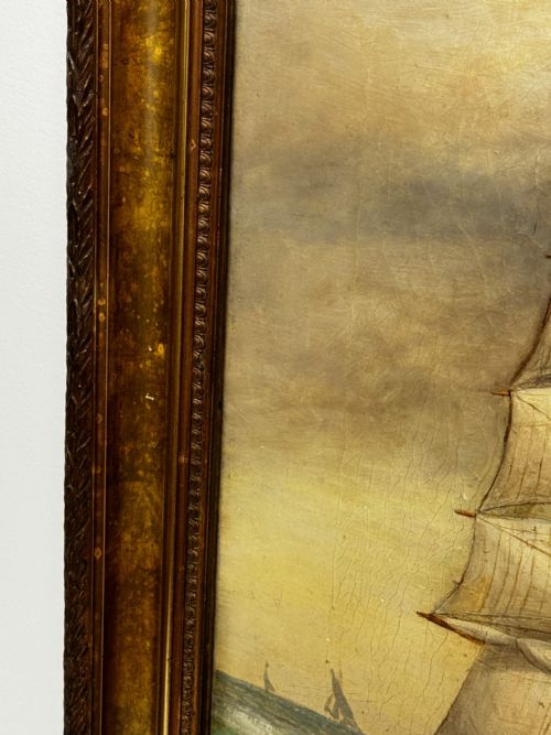 VICTORIAN OIL PAINTING TARANAKI IRON SAILING SHIP NEAR PORT CHAMBERS - ADDITIONAL PHOTO 23