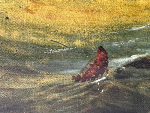 MARINE GEORGIAN OIL PAINTING FISHING BOAT HEADING OUT BRISK WINDS - ADDITIONAL PHOTO 8
