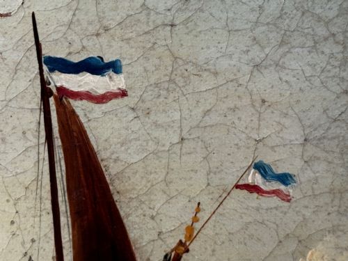 MARINE GEORGIAN OIL PAINTING FISHING BOAT HEADING OUT BRISK WINDS - ADDITIONAL PHOTO 16