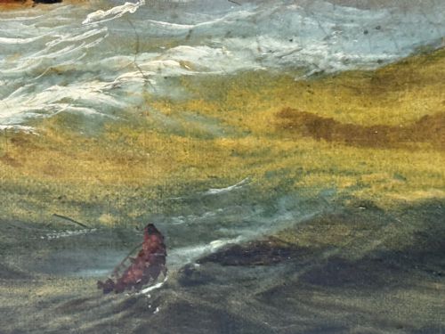 MARINE GEORGIAN OIL PAINTING FISHING BOAT HEADING OUT BRISK WINDS - ADDITIONAL PHOTO 21