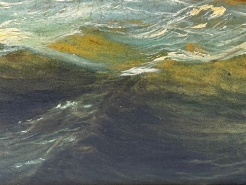 MARINE GEORGIAN OIL PAINTING FISHING BOAT HEADING OUT BRISK WINDS - ADDITIONAL PHOTO 22