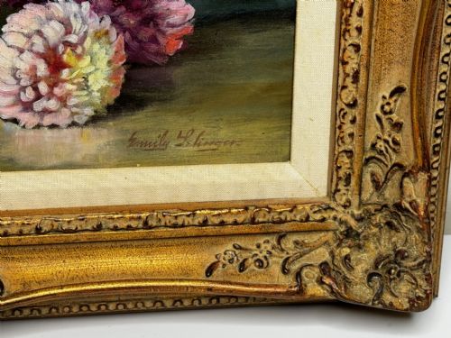 VICTORIAN OIL PAINTING FLOWERS CHRYSANTHEMUMS VASE BY EMILY SELINGER - ADDITIONAL PHOTO 10
