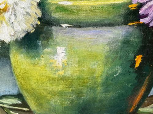 VICTORIAN OIL PAINTING FLOWERS CHRYSANTHEMUMS VASE BY EMILY SELINGER - ADDITIONAL PHOTO 17