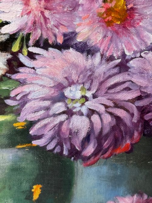 VICTORIAN OIL PAINTING FLOWERS CHRYSANTHEMUMS VASE BY EMILY SELINGER - ADDITIONAL PHOTO 21