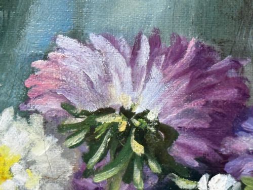 VICTORIAN OIL PAINTING FLOWERS CHRYSANTHEMUMS VASE BY EMILY SELINGER - ADDITIONAL PHOTO 23