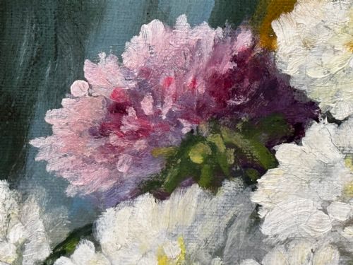VICTORIAN OIL PAINTING FLOWERS CHRYSANTHEMUMS VASE BY EMILY SELINGER - ADDITIONAL PHOTO 26