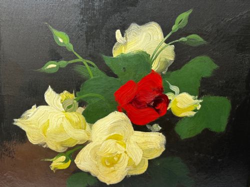 VICTORIAN OIL PAINTING FLOWERS YELLOW RED ROSES BY JAMES STUART PARK - ADDITIONAL PHOTO 15