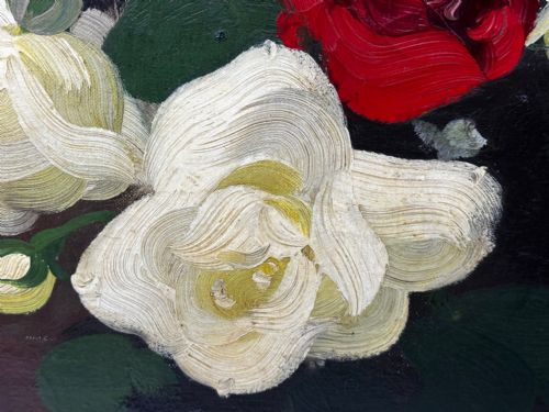 VICTORIAN OIL PAINTING FLOWERS YELLOW RED ROSES BY JAMES STUART PARK - ADDITIONAL PHOTO 17