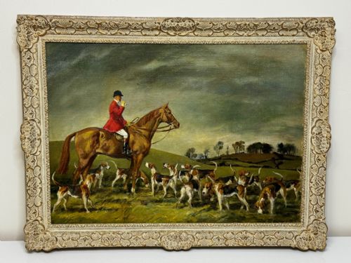 fig 1. Oil Painting Red Coat Hounds Fernie Hunt By John Theodore Kenney