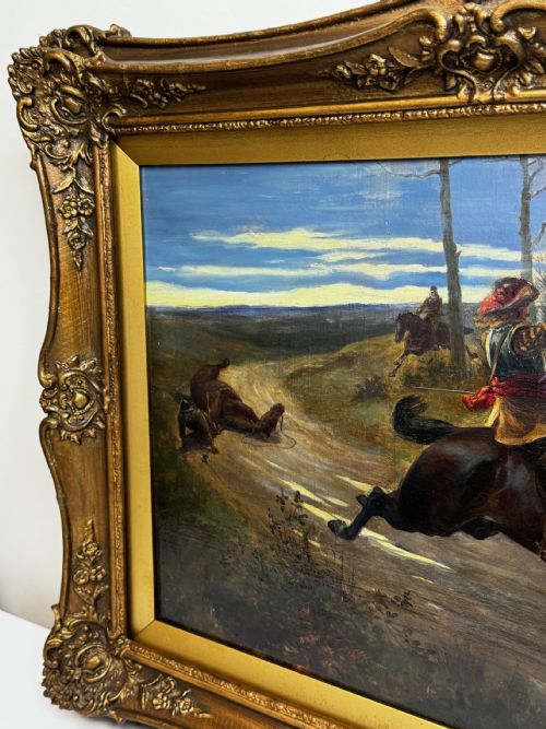 VICTORIAN OIL PAINTING CIVIL WAR ROYALIST PURSUED BY ROUNDHEADS ESCAPE - ADDITIONAL PHOTO 3