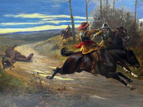 VICTORIAN OIL PAINTING CIVIL WAR ROYALIST PURSUED BY ROUNDHEADS ESCAPE - ADDITIONAL PHOTO 7