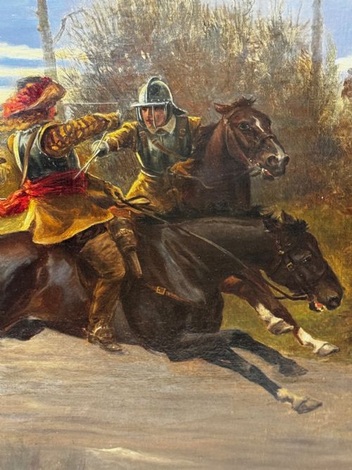 VICTORIAN OIL PAINTING CIVIL WAR ROYALIST PURSUED BY ROUNDHEADS ESCAPE - ADDITIONAL PHOTO 19