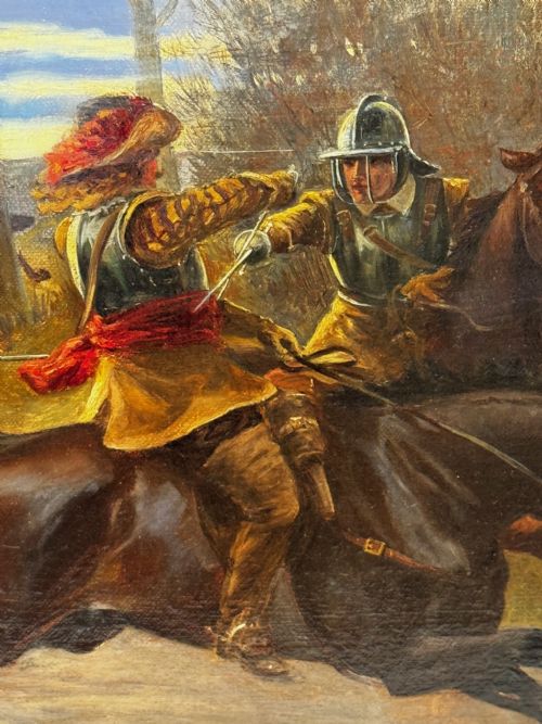 VICTORIAN OIL PAINTING CIVIL WAR ROYALIST PURSUED BY ROUNDHEADS ESCAPE - ADDITIONAL PHOTO 20