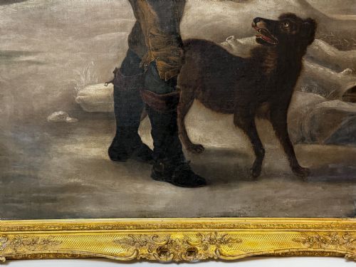 LARGE OIL PAINTING VICTORIAN PIPE SMOKER WOODCUTTER DOG - ADDITIONAL PHOTO 2