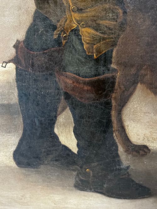 LARGE OIL PAINTING VICTORIAN PIPE SMOKER WOODCUTTER DOG - ADDITIONAL PHOTO 4