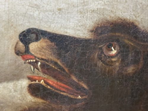 LARGE OIL PAINTING VICTORIAN PIPE SMOKER WOODCUTTER DOG - ADDITIONAL PHOTO 7