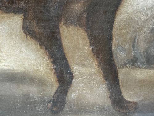 LARGE OIL PAINTING VICTORIAN PIPE SMOKER WOODCUTTER DOG - ADDITIONAL PHOTO 8