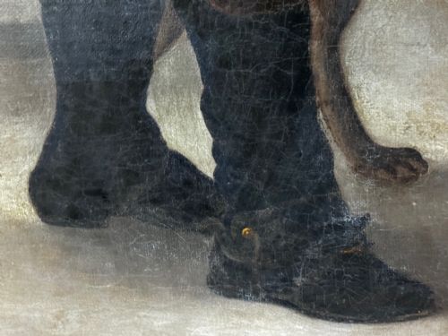 LARGE OIL PAINTING VICTORIAN PIPE SMOKER WOODCUTTER DOG - ADDITIONAL PHOTO 19