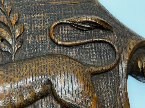 19TH CENTURY PUGIN DESIGN CARVED TIGER OAK HERALDIC LION SHIELD CREST - ADDITIONAL PHOTO 7